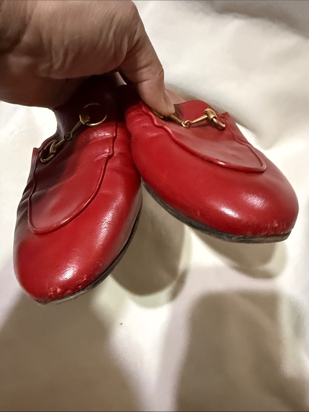 Gucci Red Leather Horsebit Backless Loafers - Picture 2 of 7